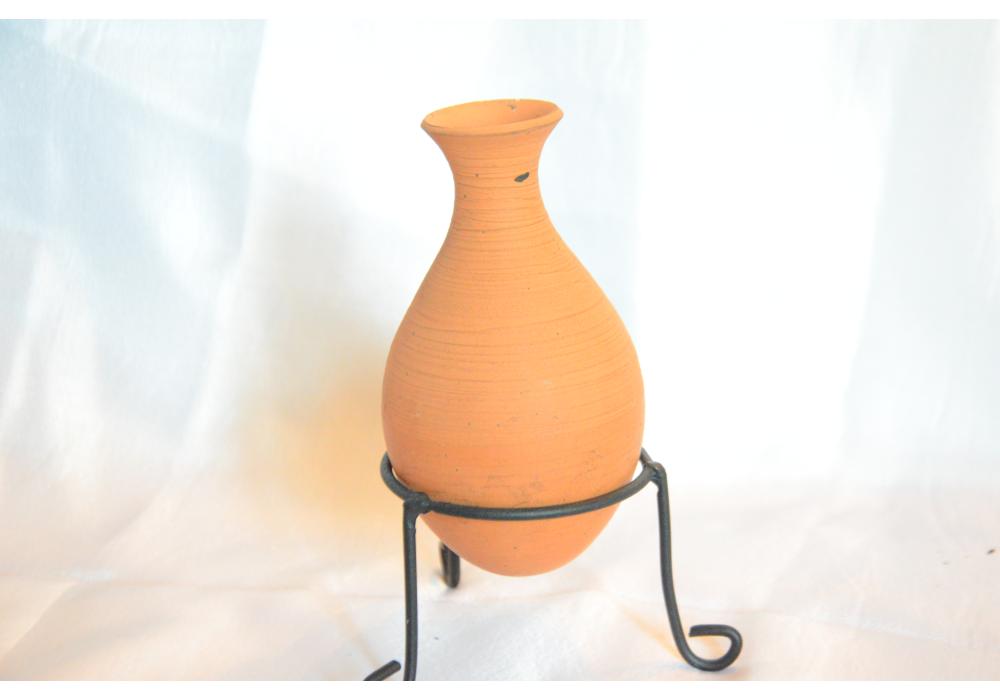 Pottery Vase with metal Black Holder